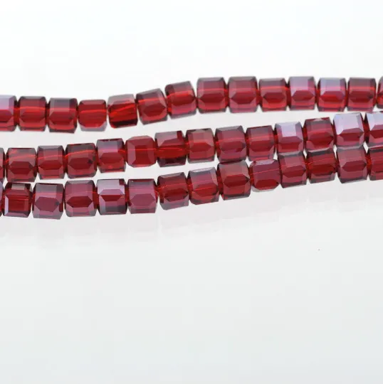 10 Faceted Crystal CUBE Beads, Precision Cut, RUBY RED, 6mm  bgl0605