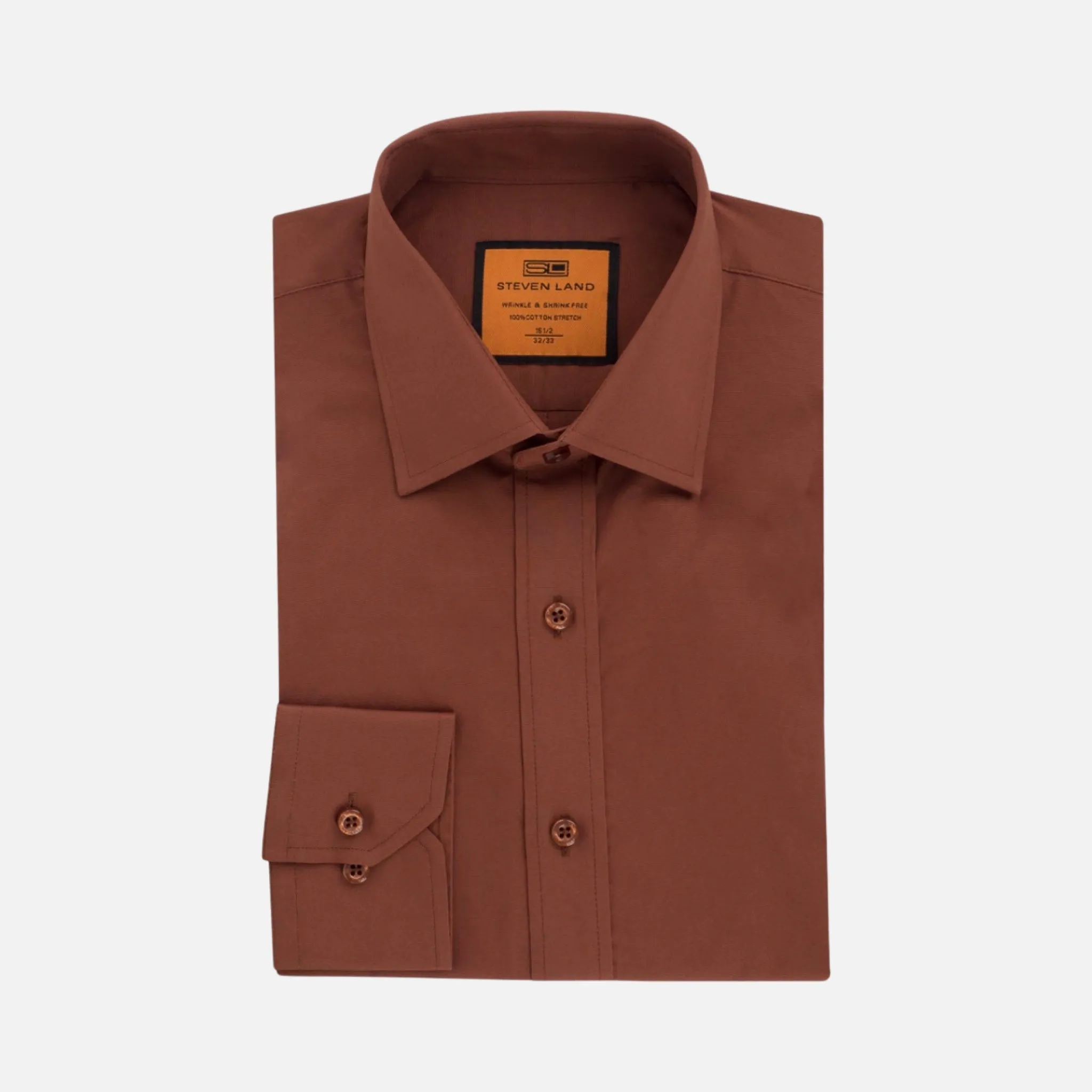 100% Cotton Brown Dress Shirt By Steven Land | Plain cuff