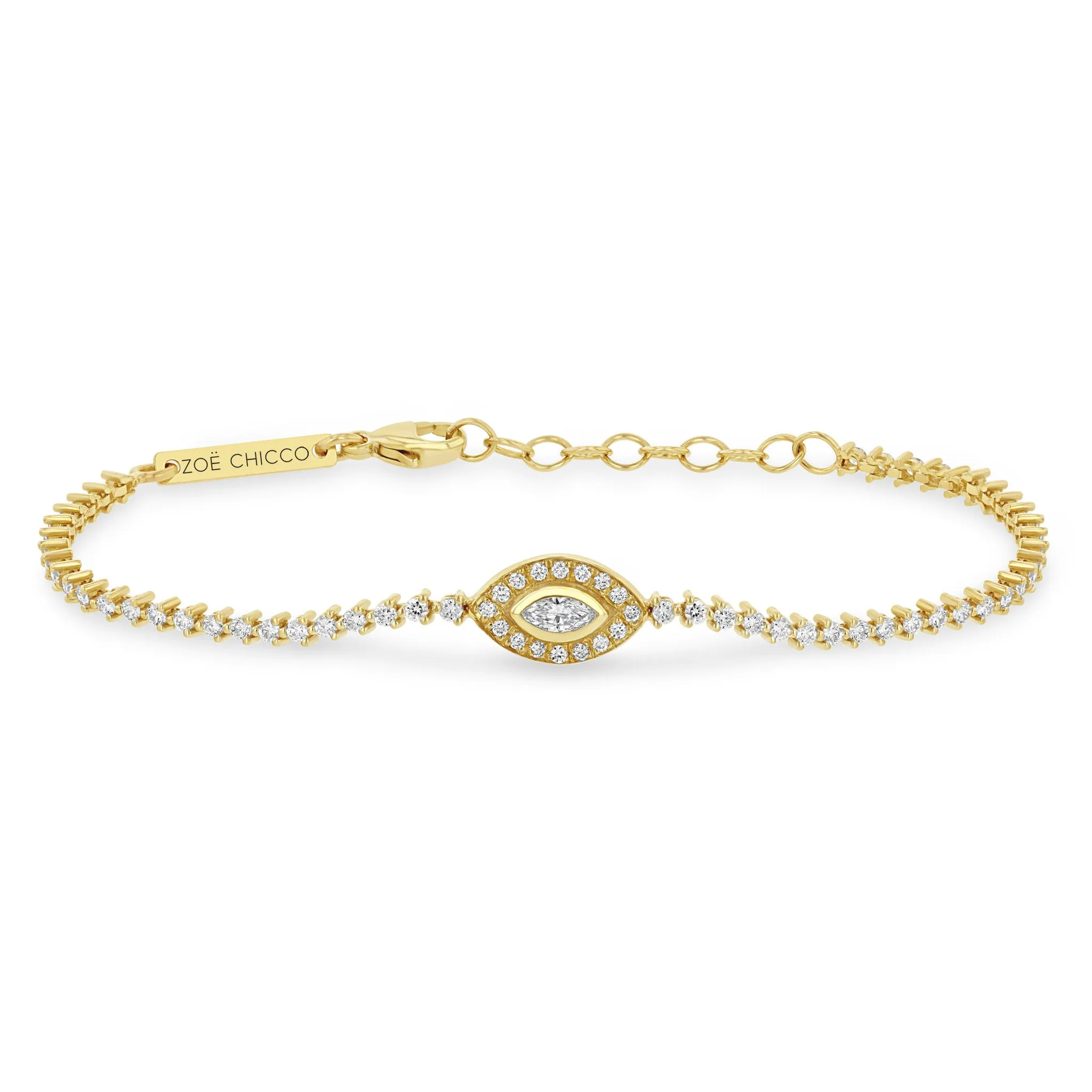 14k Marquise Diamond Halo Tennis Bracelet