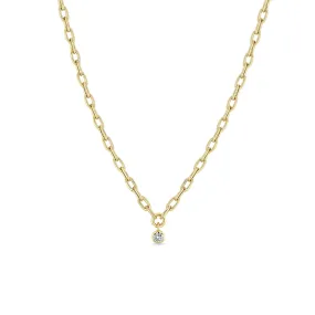 14k Medium Square Oval Link Dangling Diamond Bezel Necklace