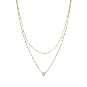 14k Tiny Bar Chain & Floating Diamond Layered Necklace