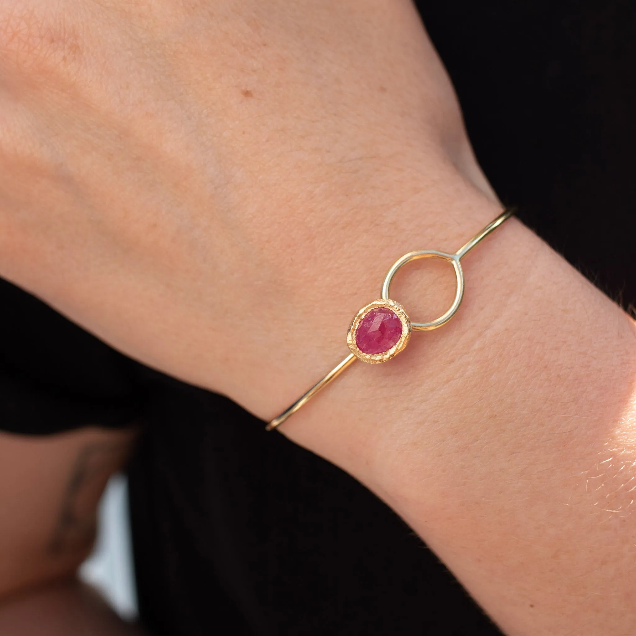 18K Button Cuff in Ruby