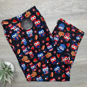 4th of July Owls CAPRI Soft Leggings w/ Pockets