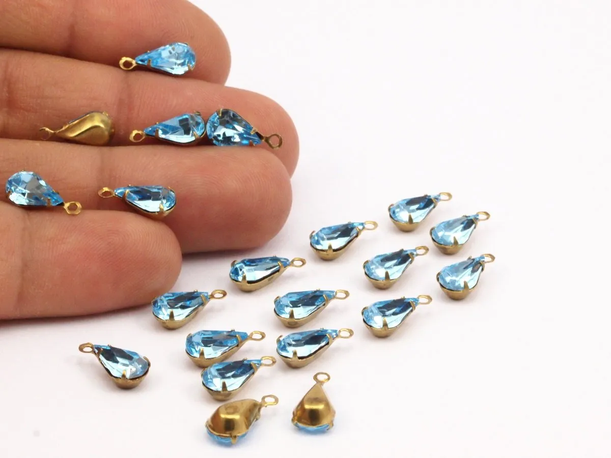 8  Light Topaz Swarovski Crystal Drop With Raw Brass Prong Setting 10x6Mm Y089