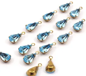 8  Light Topaz Swarovski Crystal Drop With Raw Brass Prong Setting 10x6Mm Y089