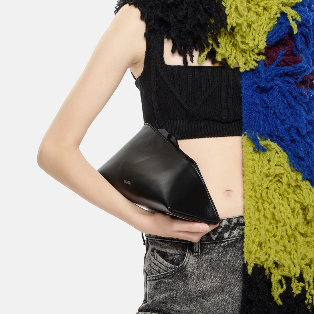 ''8.30PM'' Leather Oversized Clutch,Black