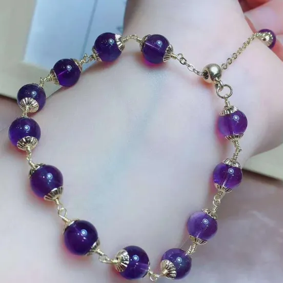 925 Silver Amethyst Beads Gemstone Bracelet