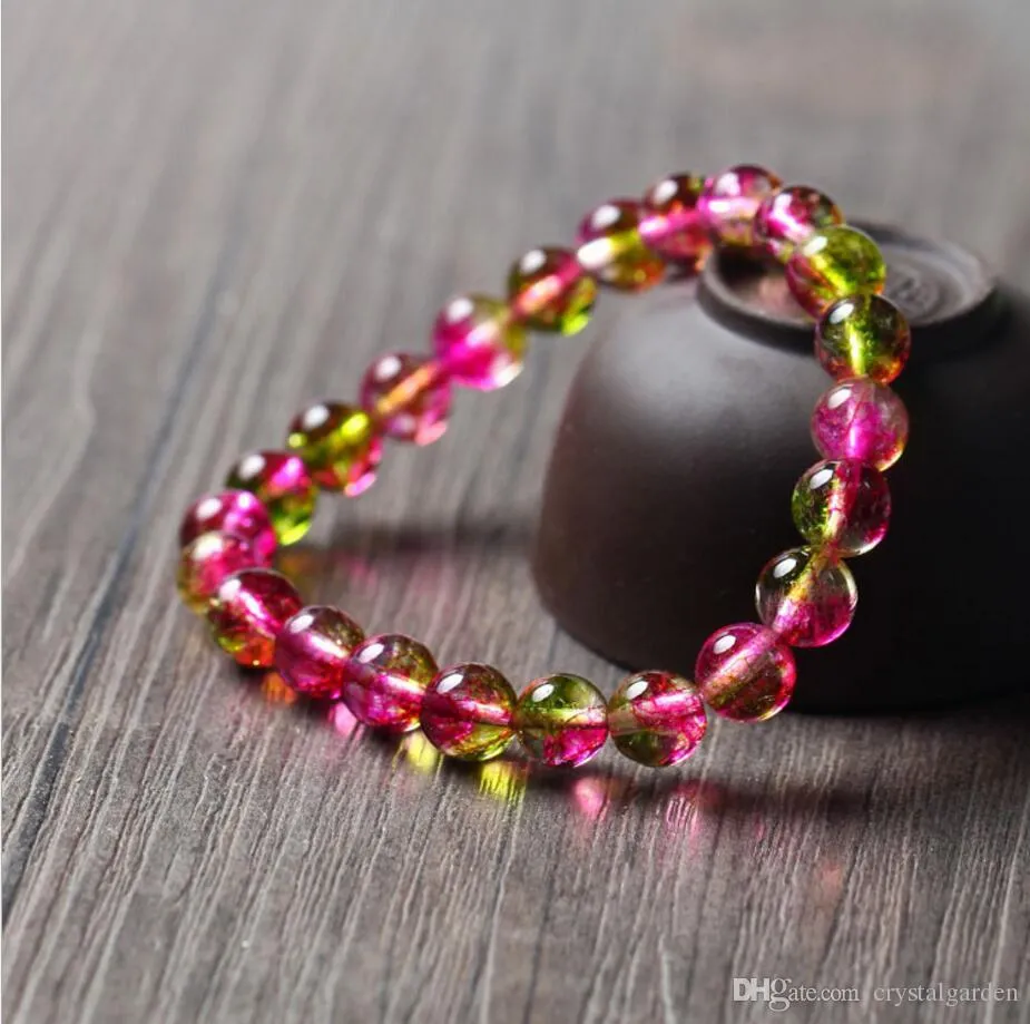 9.9mm Natural Watermelon Tourmaline Bead Bracelet