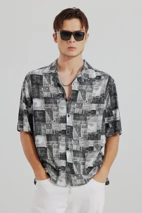 Abstract Squares Black Oversized Shirt