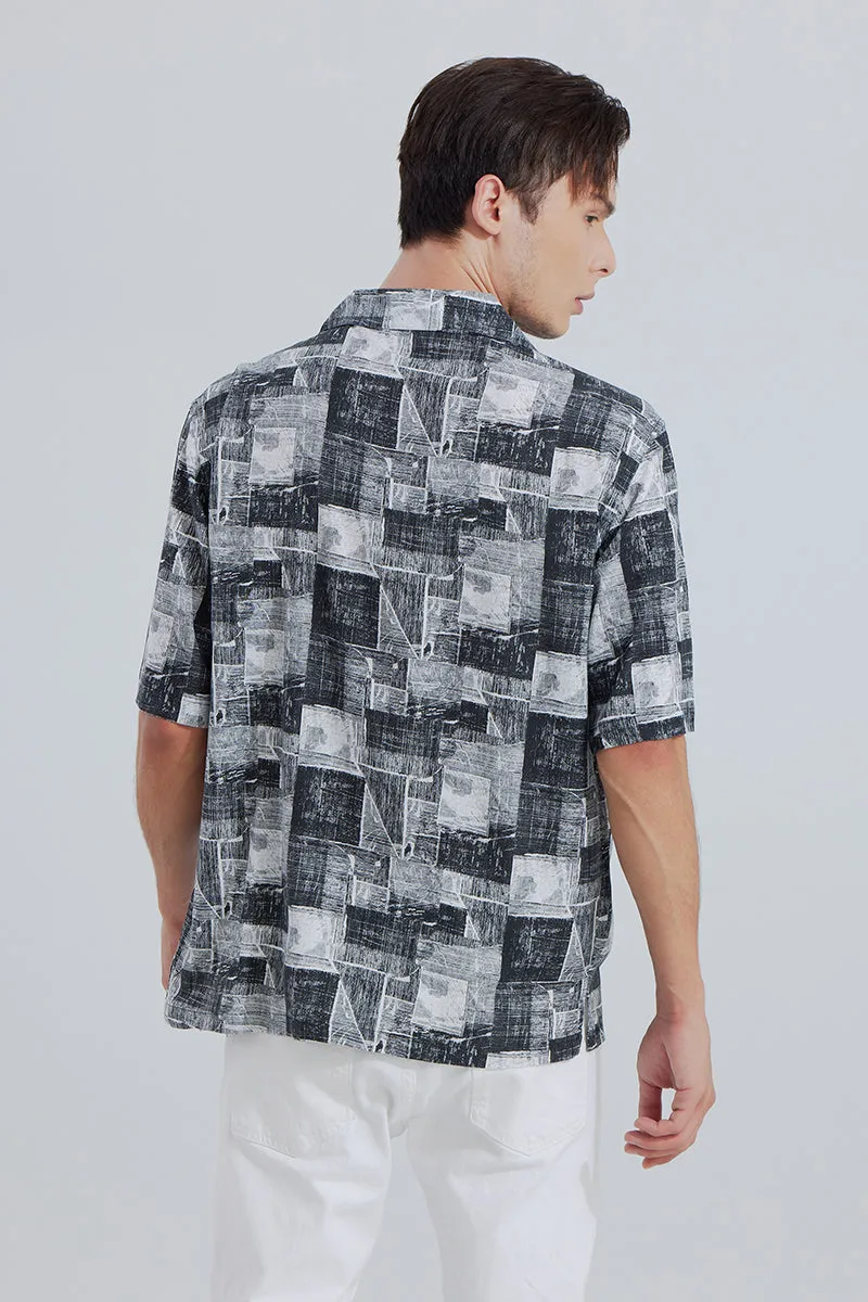 Abstract Squares Black Oversized Shirt