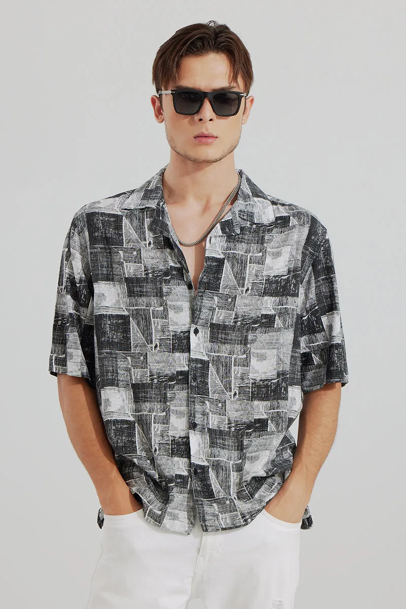 Abstract Squares Black Oversized Shirt