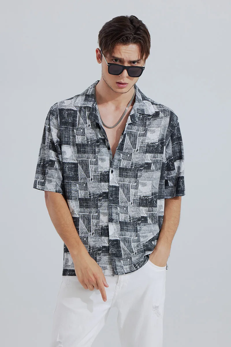 Abstract Squares Black Oversized Shirt