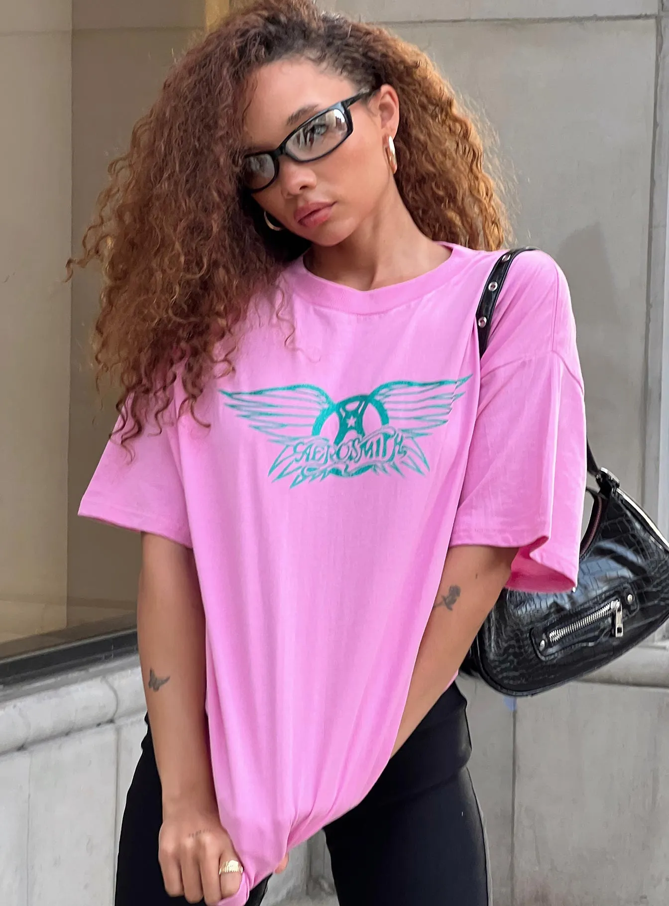 Aerosmith Oversized Tee Pink