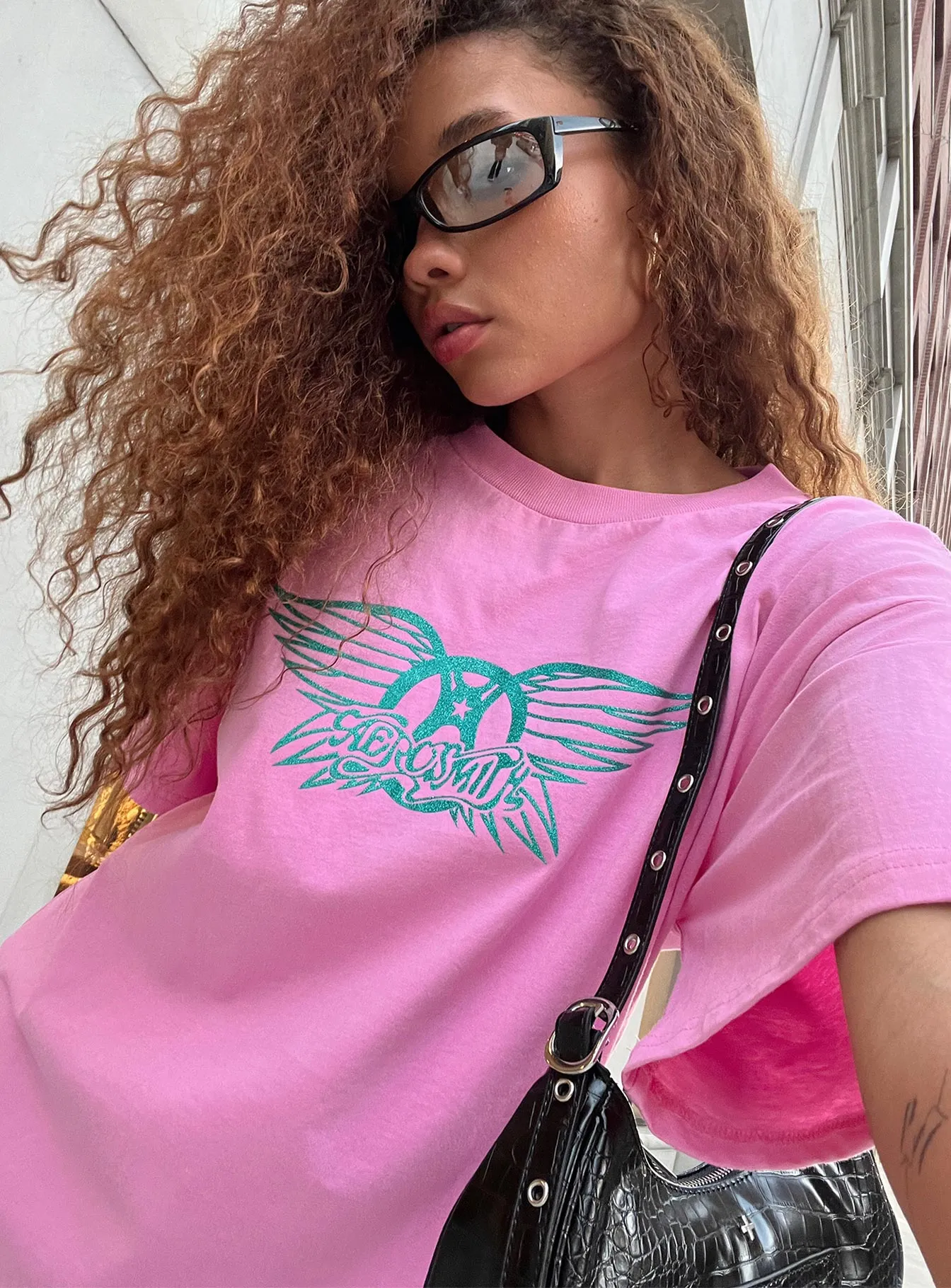 Aerosmith Oversized Tee Pink