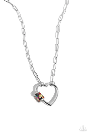 Affectionate Attitude Multi Rhinestone Heart Necklace - Paparazzi Accessories