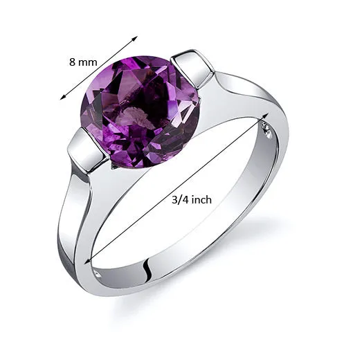 Amethyst Round Cut Sterling Silver Ring Size 7