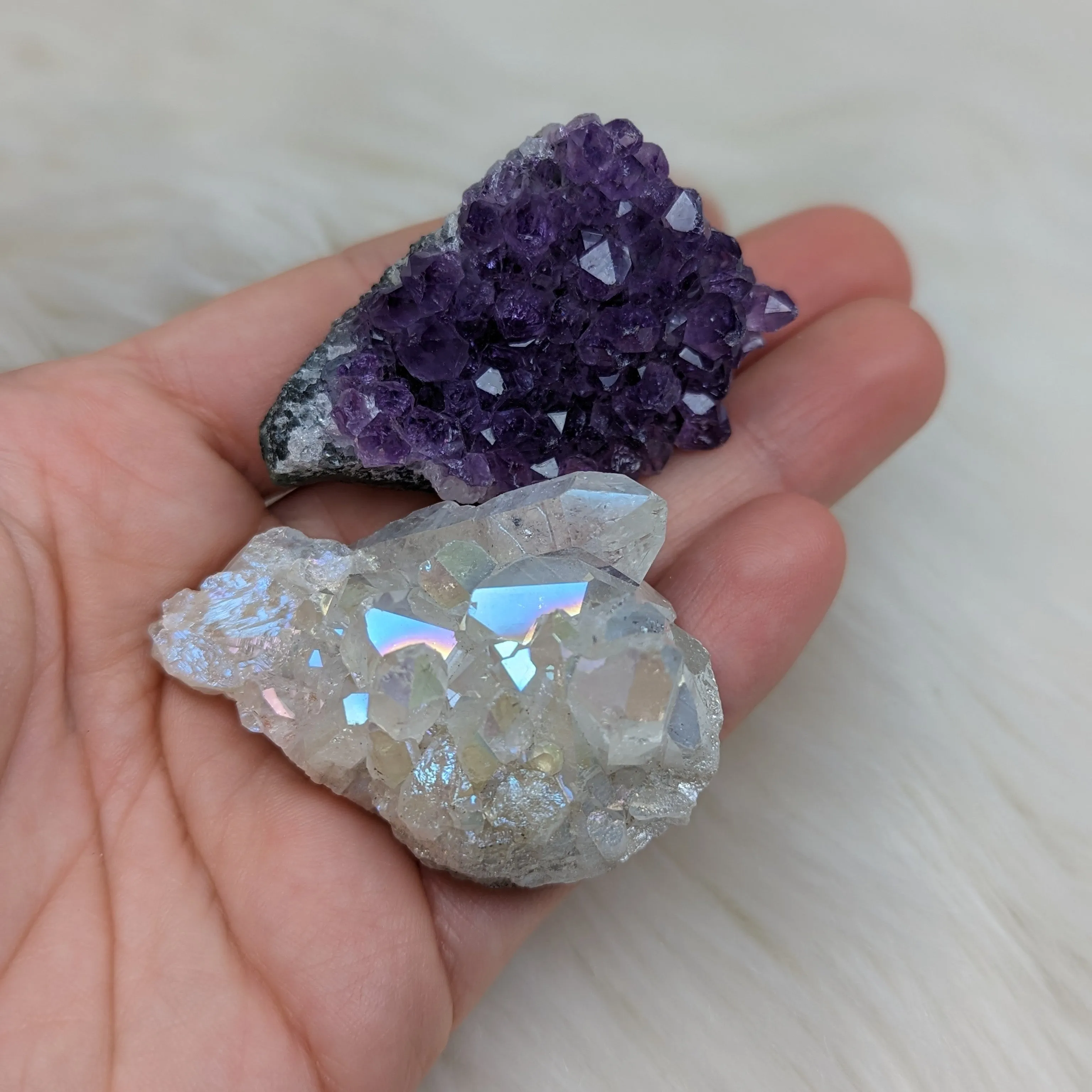 Angelic Amethyst & Clear Aura Quartz Set #3 ~ Ultra Glitzy and Uplifting Rainbow Energy