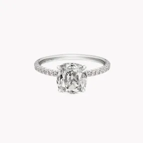 Antique Cut Cushion Engagement Ring with Diamond Pavé