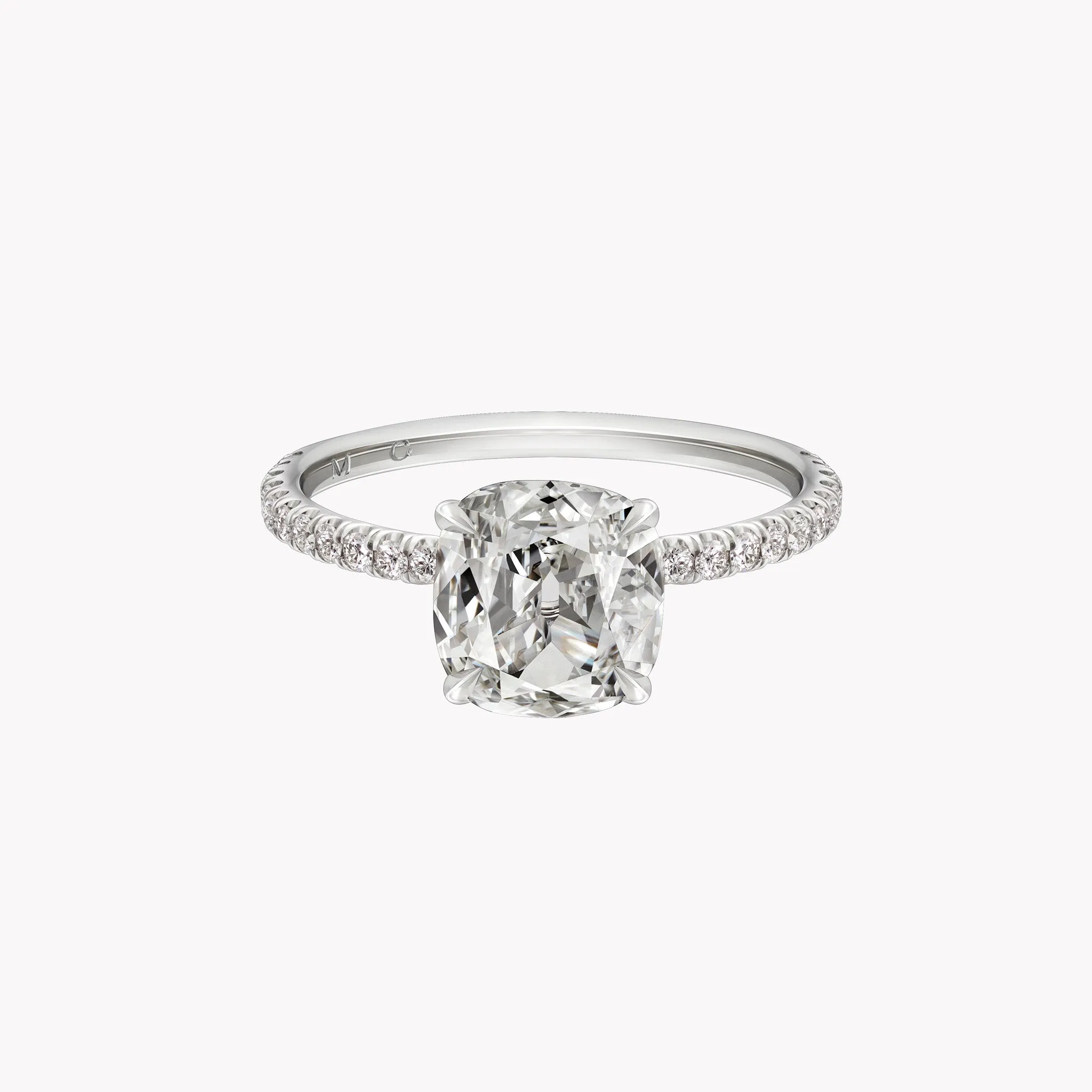 Antique Cut Cushion Engagement Ring with Diamond Pavé