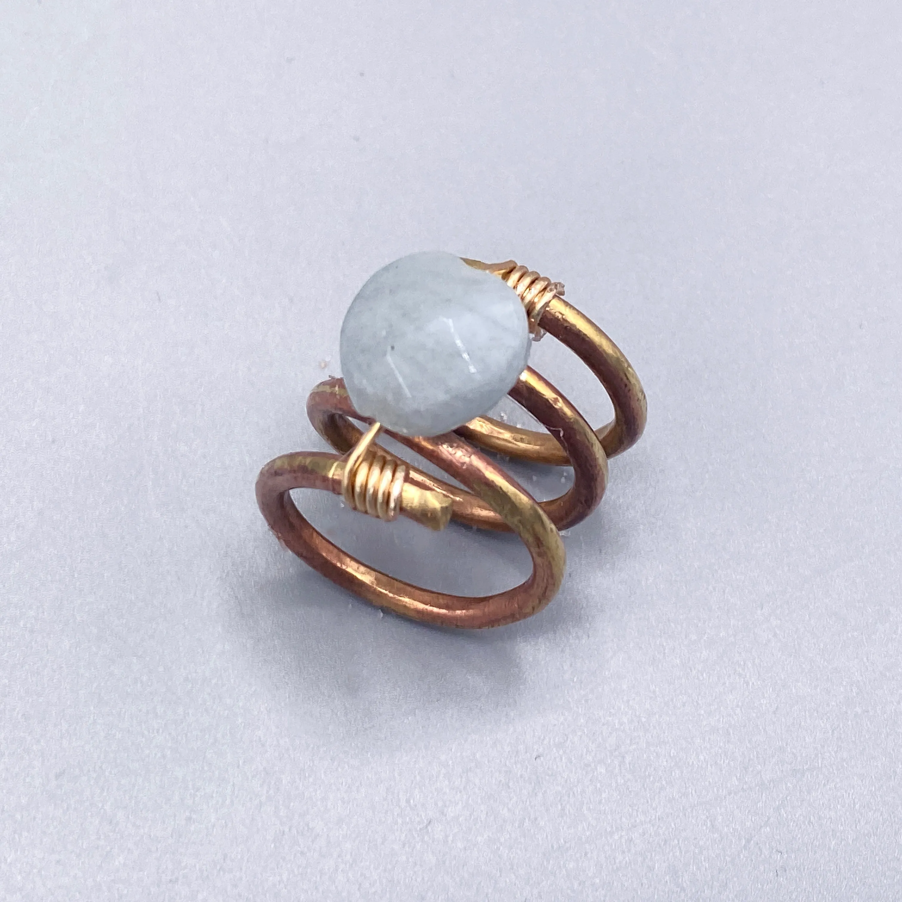 Aquamarine gemstone Heart Brass Ring