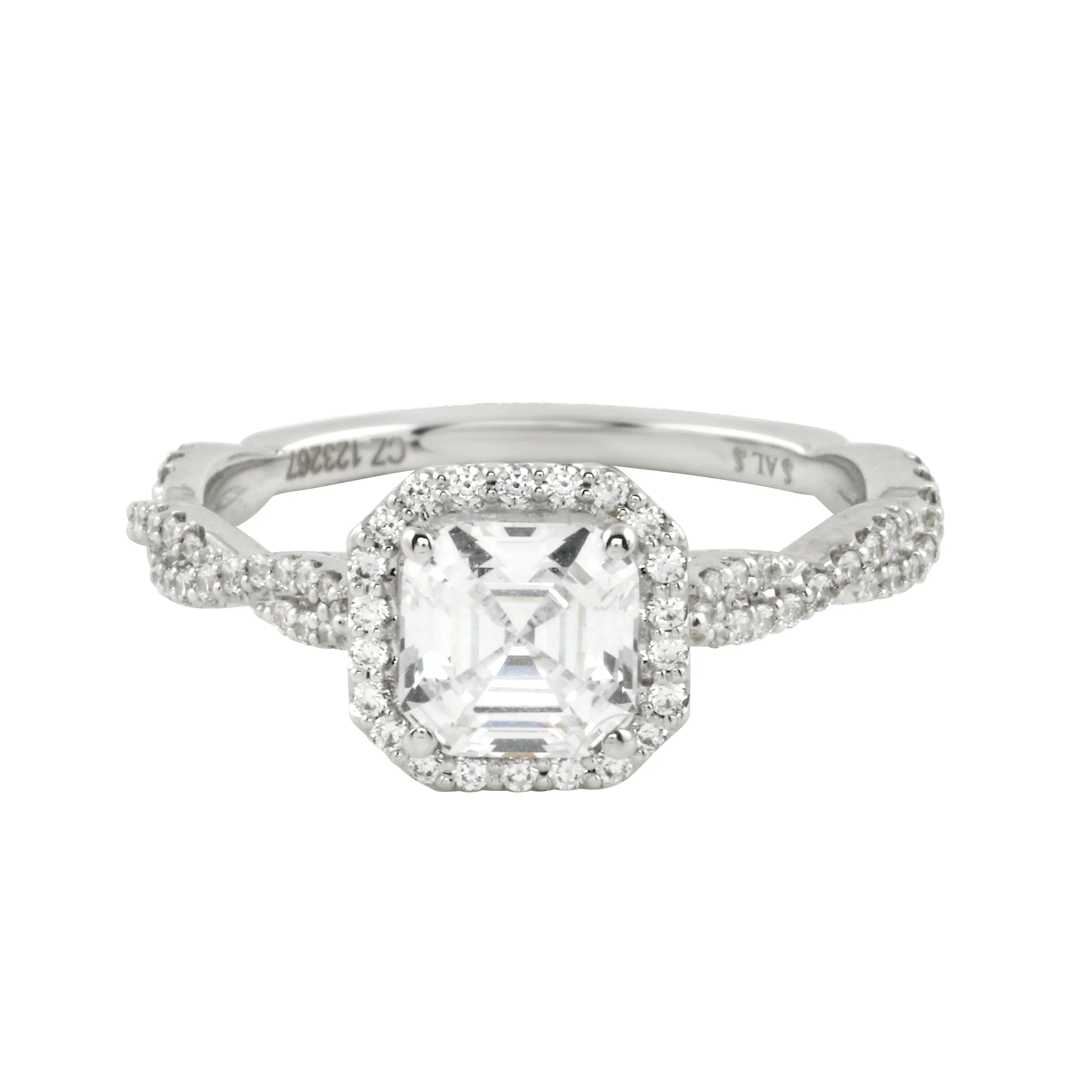 Asscher Cut Diamond Pavé Twisted Band Engagement Ring