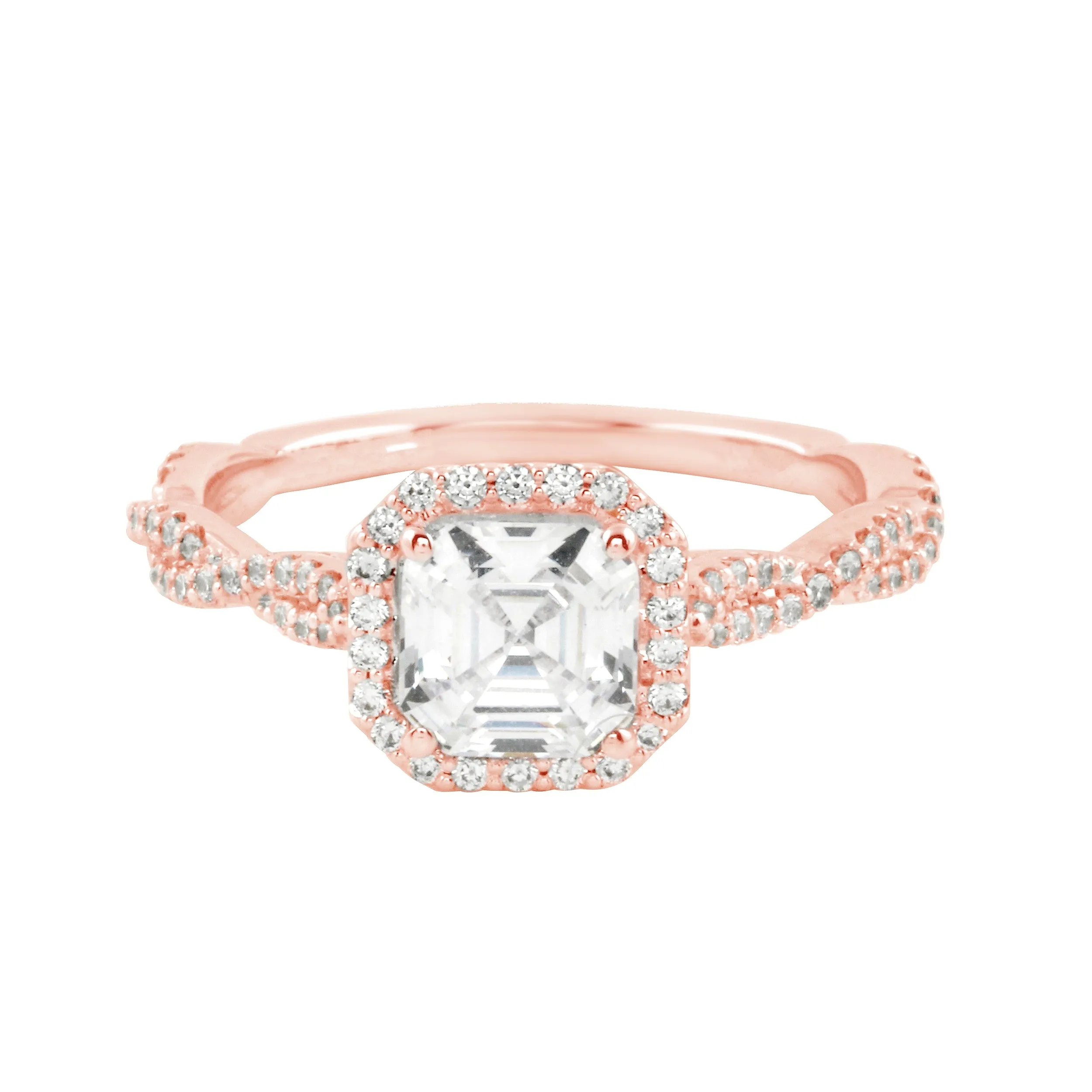 Asscher Cut Diamond Pavé Twisted Band Engagement Ring