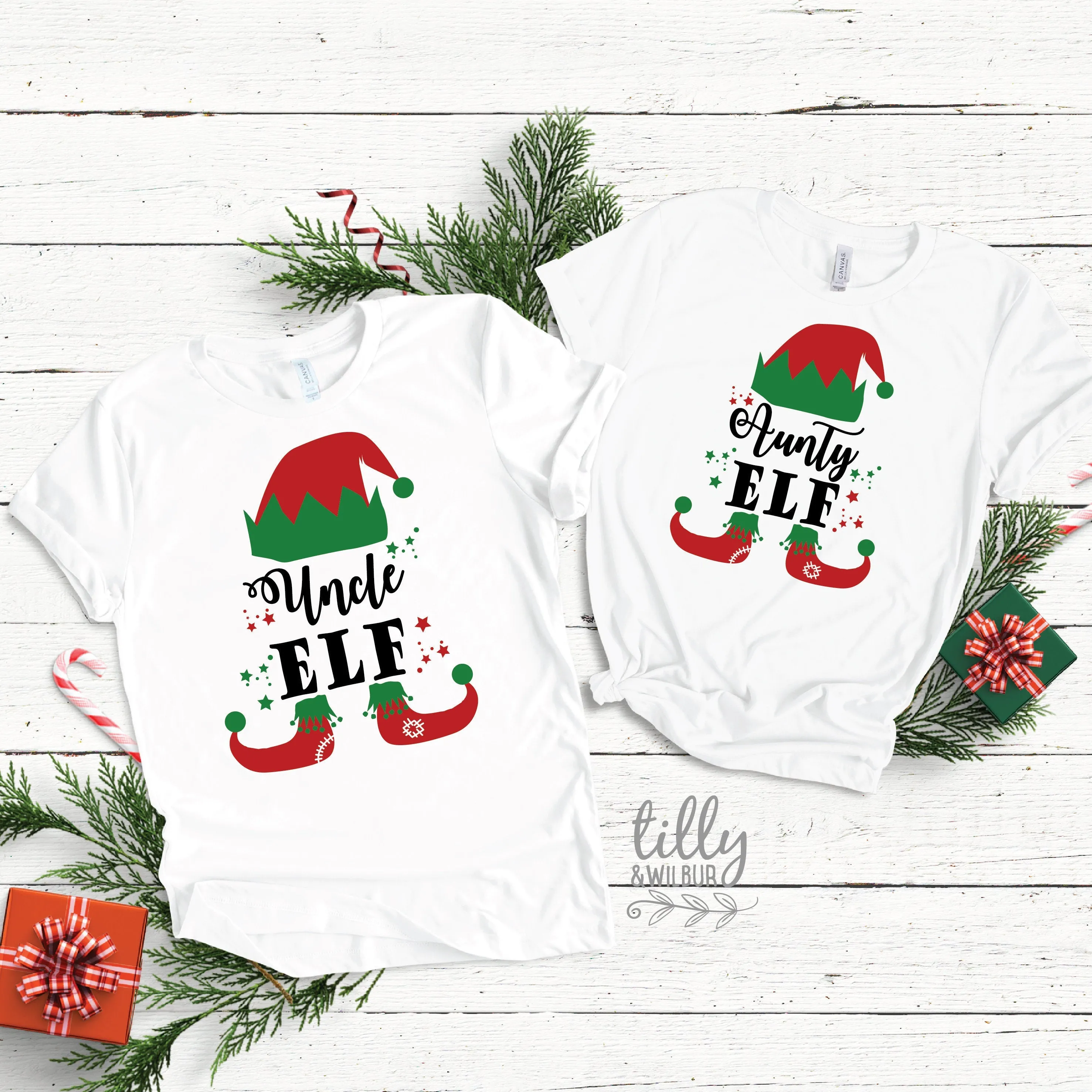 Aunty Elf and Uncle Elf Personalised Matching T-Shirts, Matching Christmas Shirts, Matching Elf T-Shirts, Niece and Nephew Christmas Gift