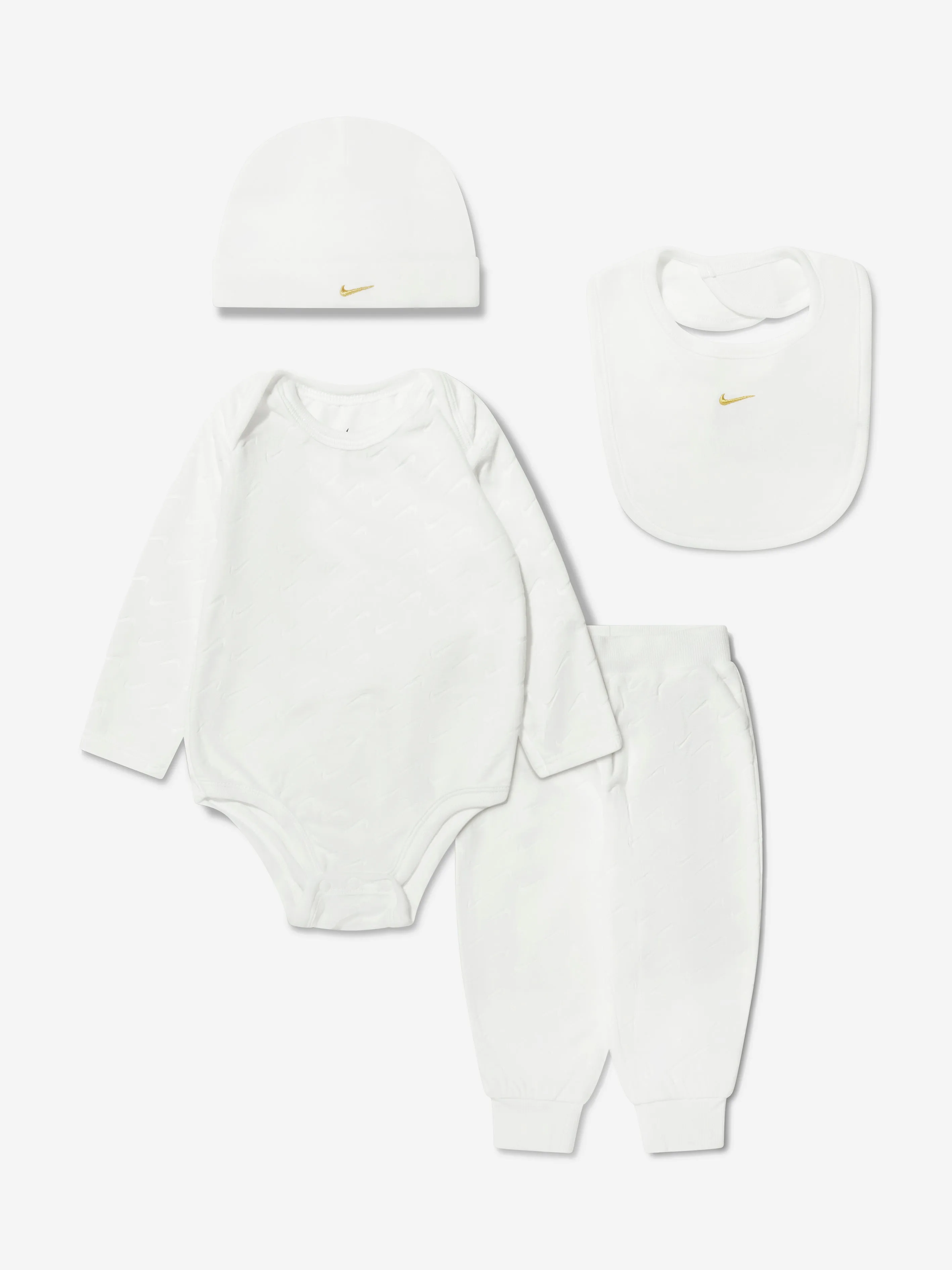 Baby 4 Piece Velour Embossed Swoosh Set in Ivory