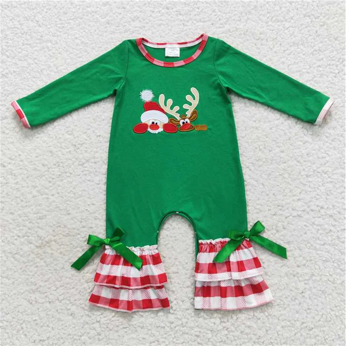 Baby Applique Romper - Christmas - Santa Reindeer Girls Ruffle