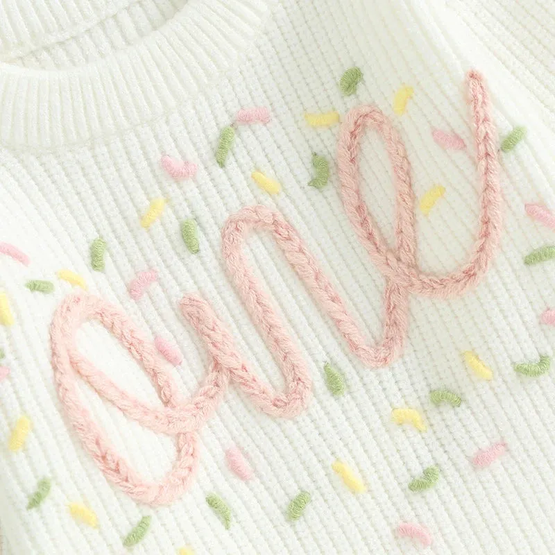 Baby Girls Deluxe Sweater - ONE - First Birthday Confetti