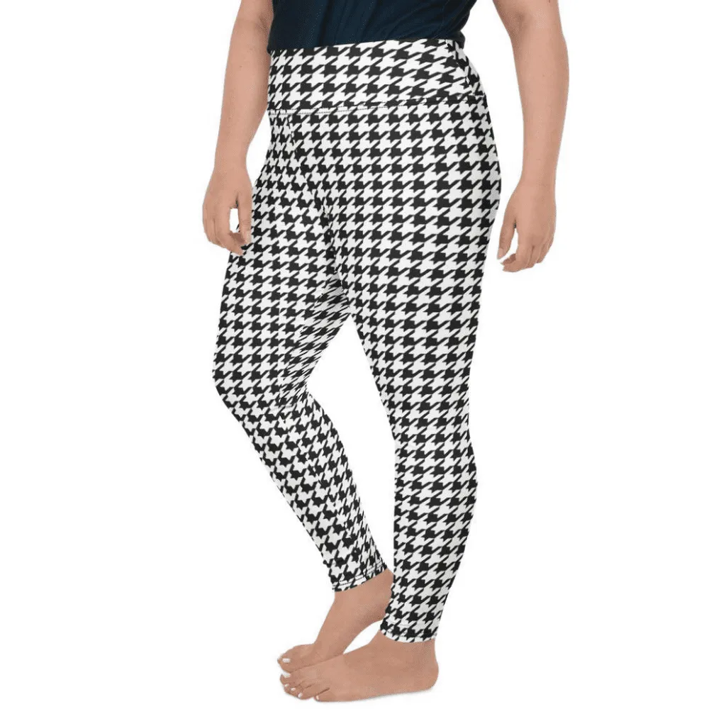 Black & White Houndstooth Print Plus Size Leggings