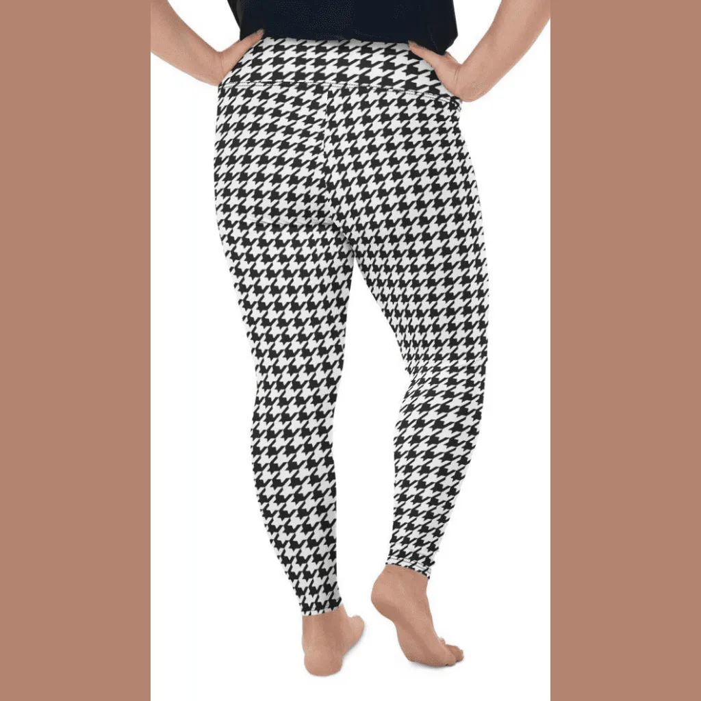 Black & White Houndstooth Print Plus Size Leggings