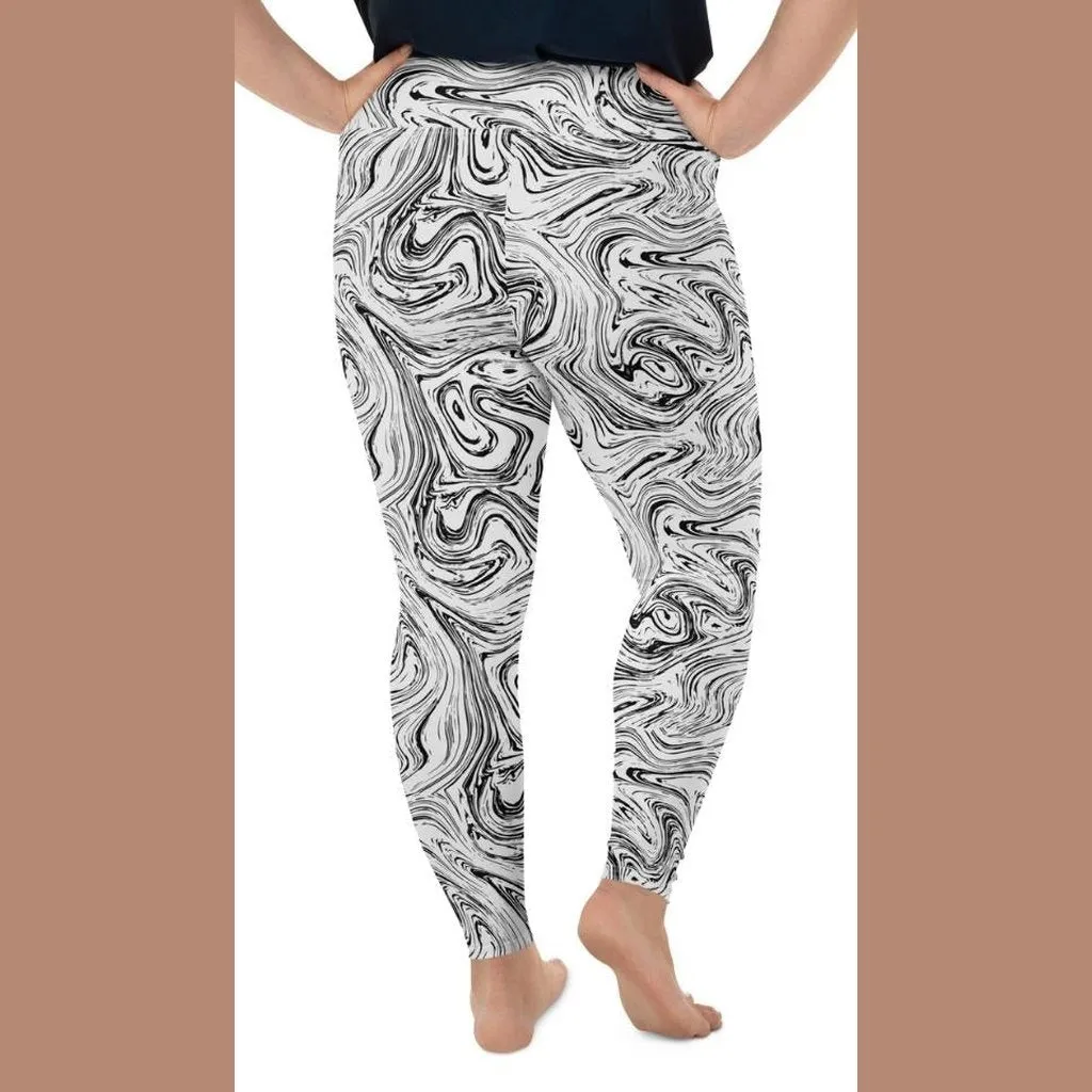 Black & White Marble Plus Size Leggings