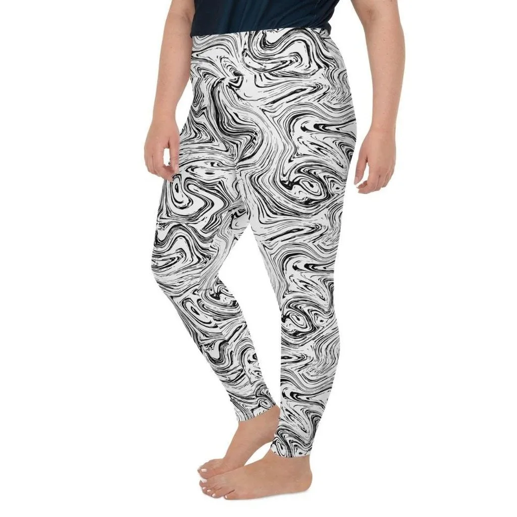 Black & White Marble Plus Size Leggings