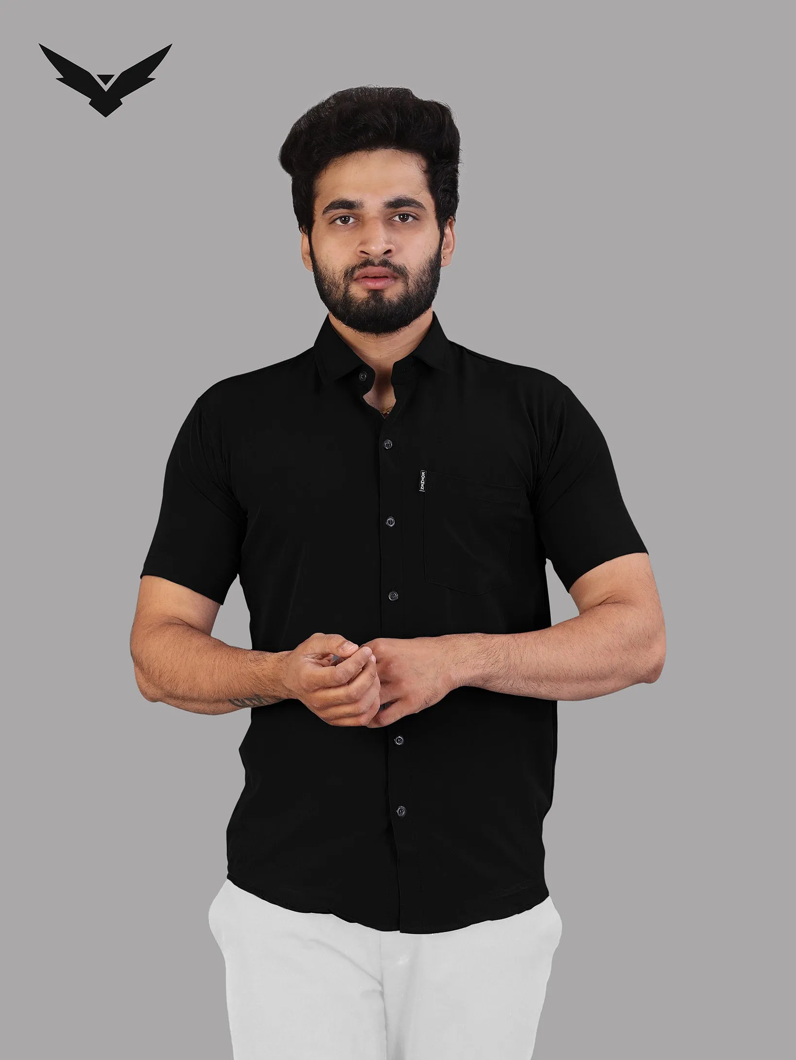 Black Expandable Short Sleeve Shirt