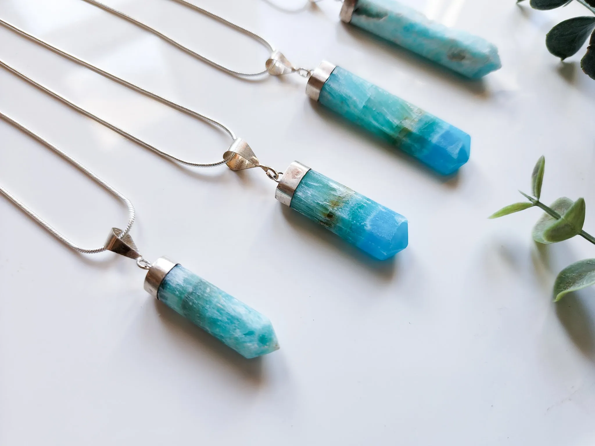 Blue Aragonite Point Sterling Necklace