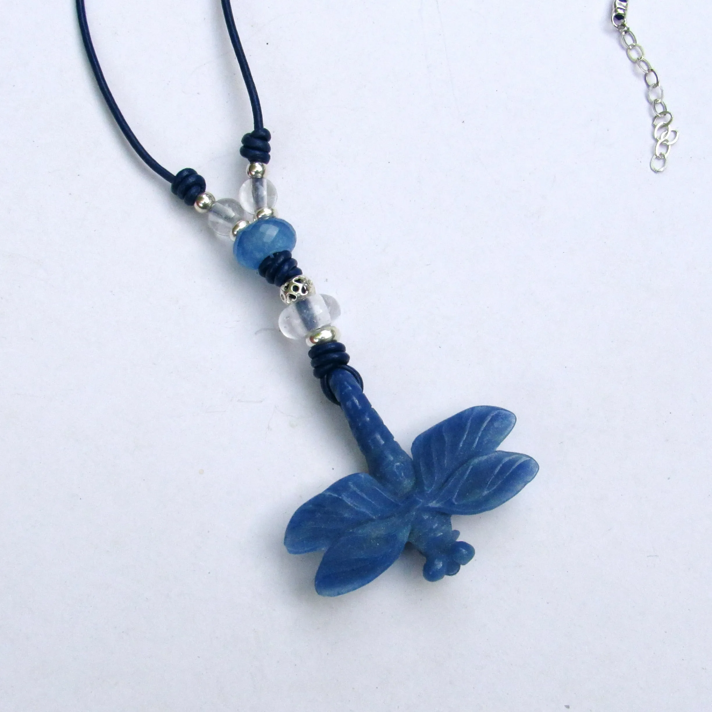 Blue Aventurine gemstone Dragon Fly with Clear Quartz and Sterling Silver