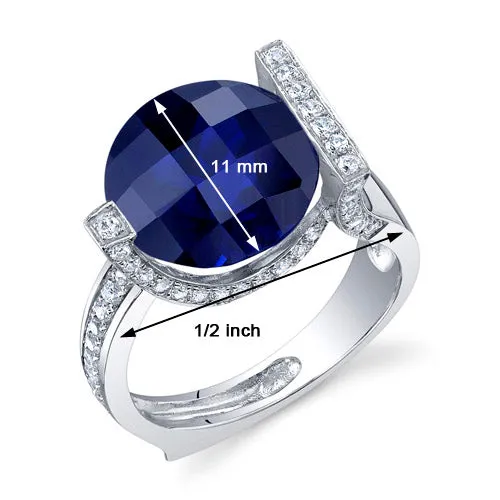 Blue Sapphire Round Cut Sterling Silver Ring Size 9