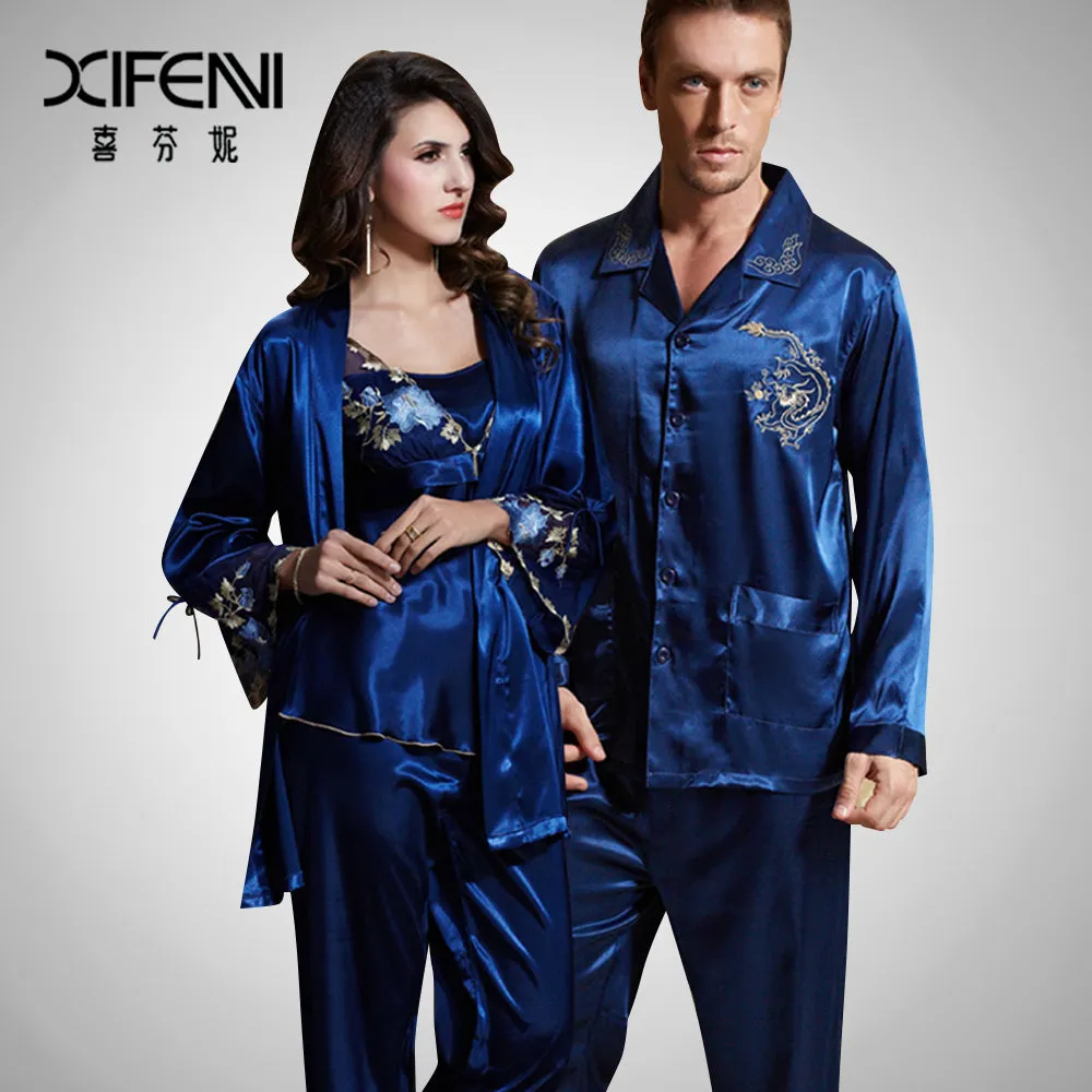 Brand Couple Pajamas Men Women Sexy Satin Silk Pajama