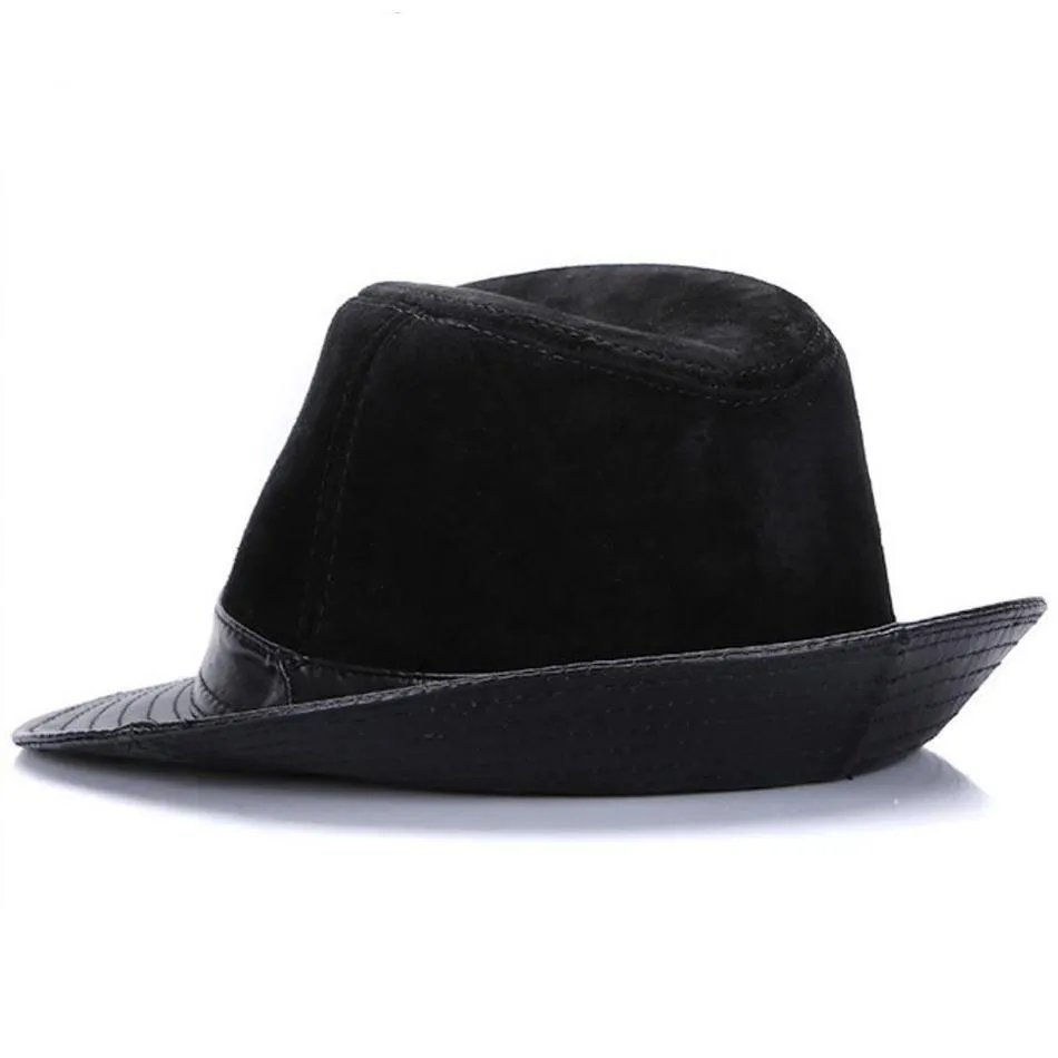 British Style Vintage Leather Patchwork Fedora Trilby Hat