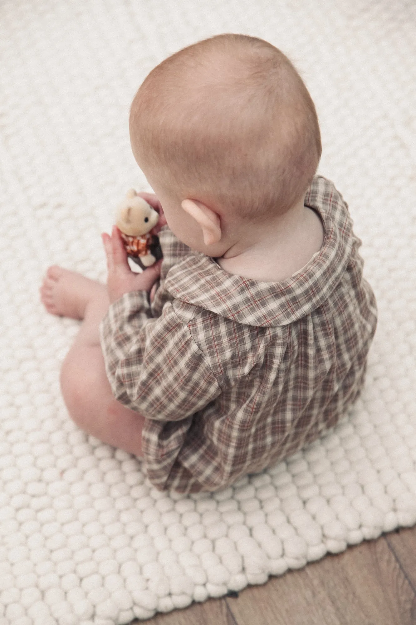 Brown Check Collared Romper