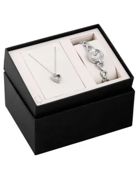 Bulova Womens Crystal Heart Watch and Necklace Boxed Gift Set - Stainless Steel