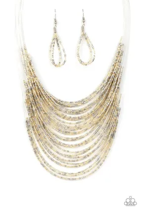 Catwalk Queen Multi Gold and Silver Seed Bead Necklace - Paparazzi Accessories