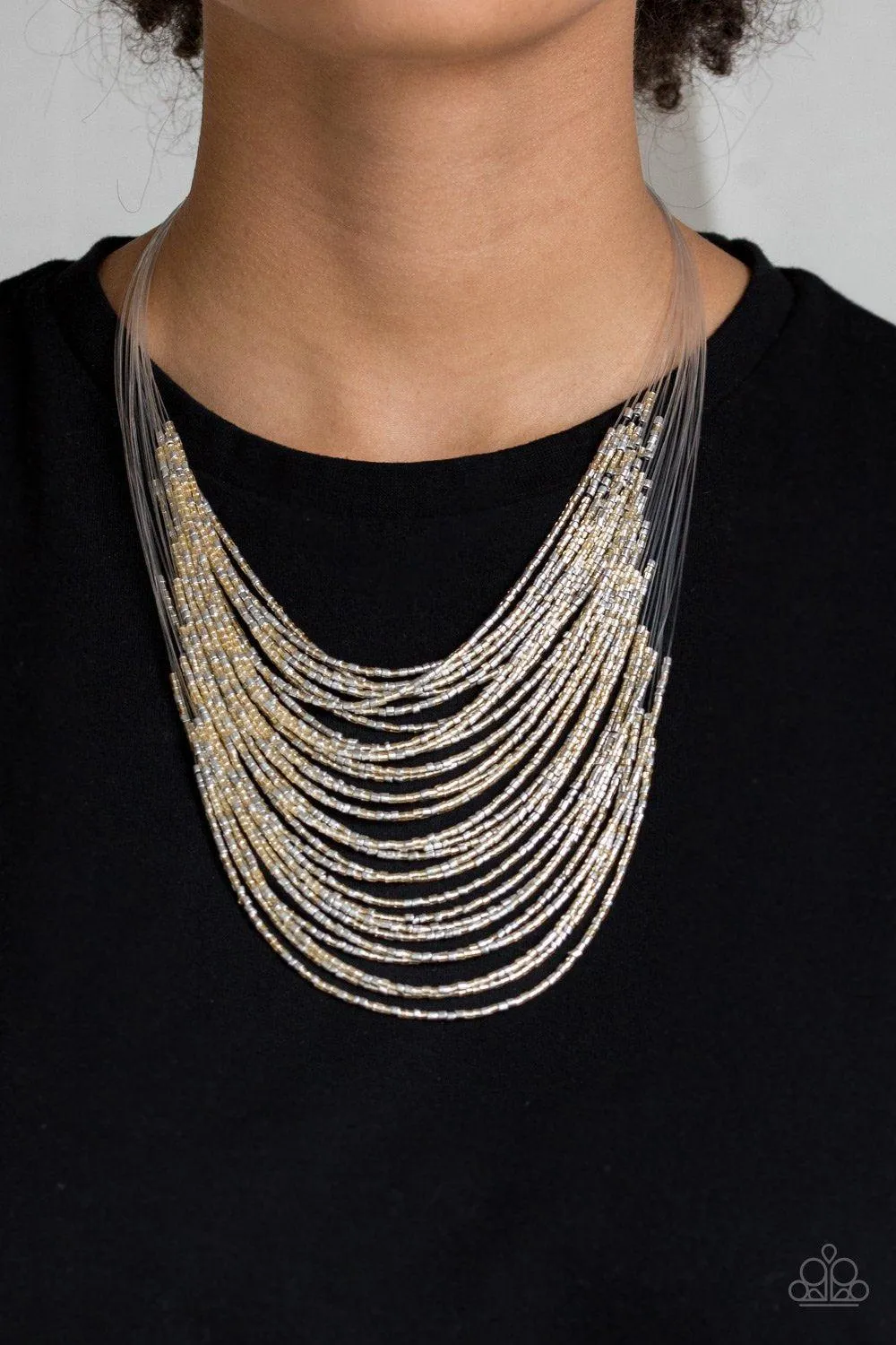 Catwalk Queen Multi Gold and Silver Seed Bead Necklace - Paparazzi Accessories