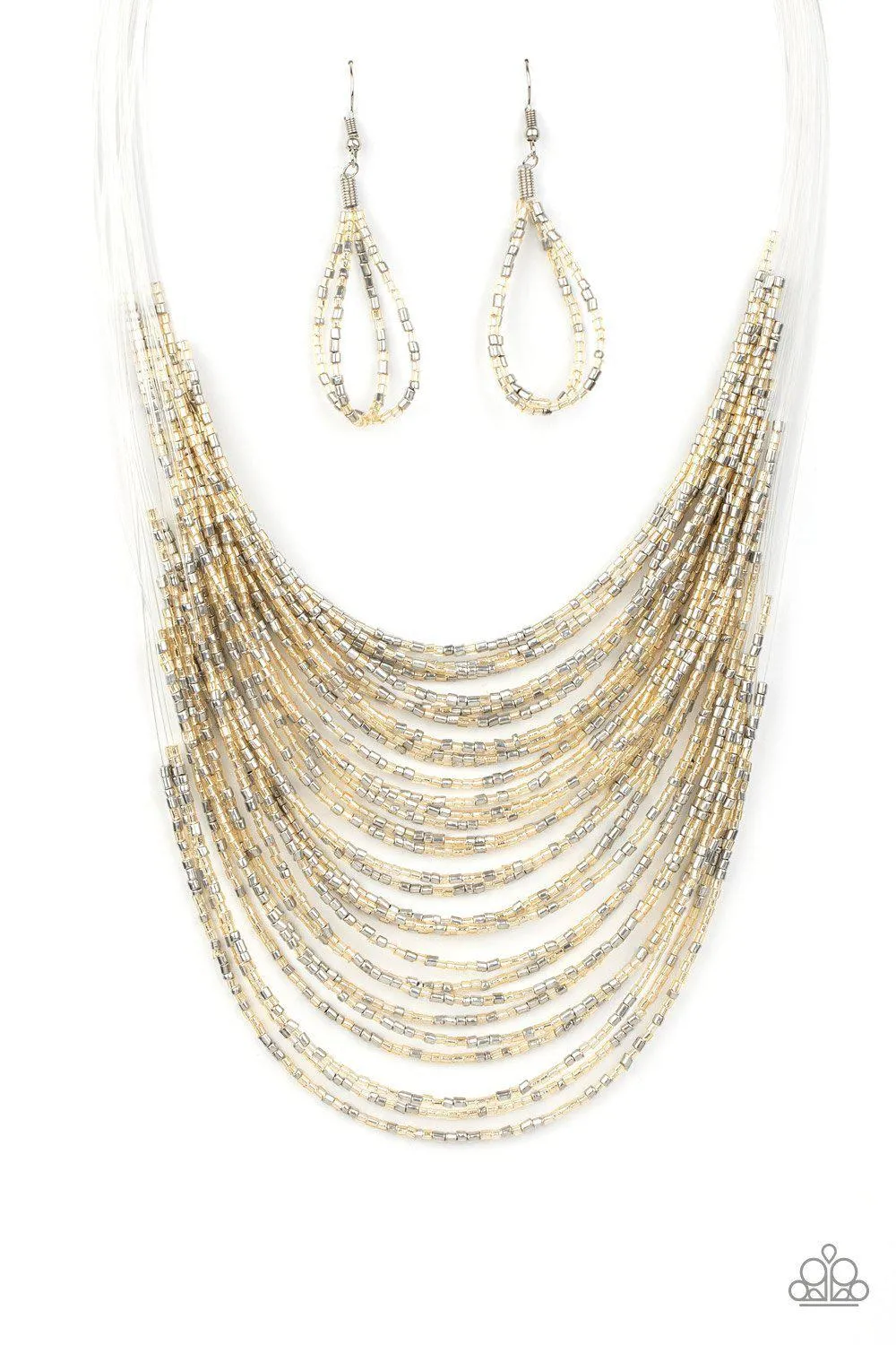 Catwalk Queen Multi Gold and Silver Seed Bead Necklace - Paparazzi Accessories