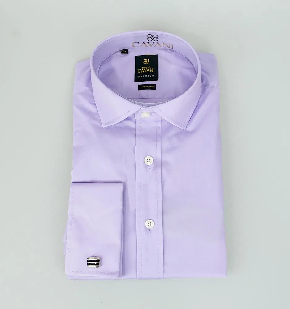 Cavani Men's Classic Collar Double Cuff Lilac Slim Fit Shirt