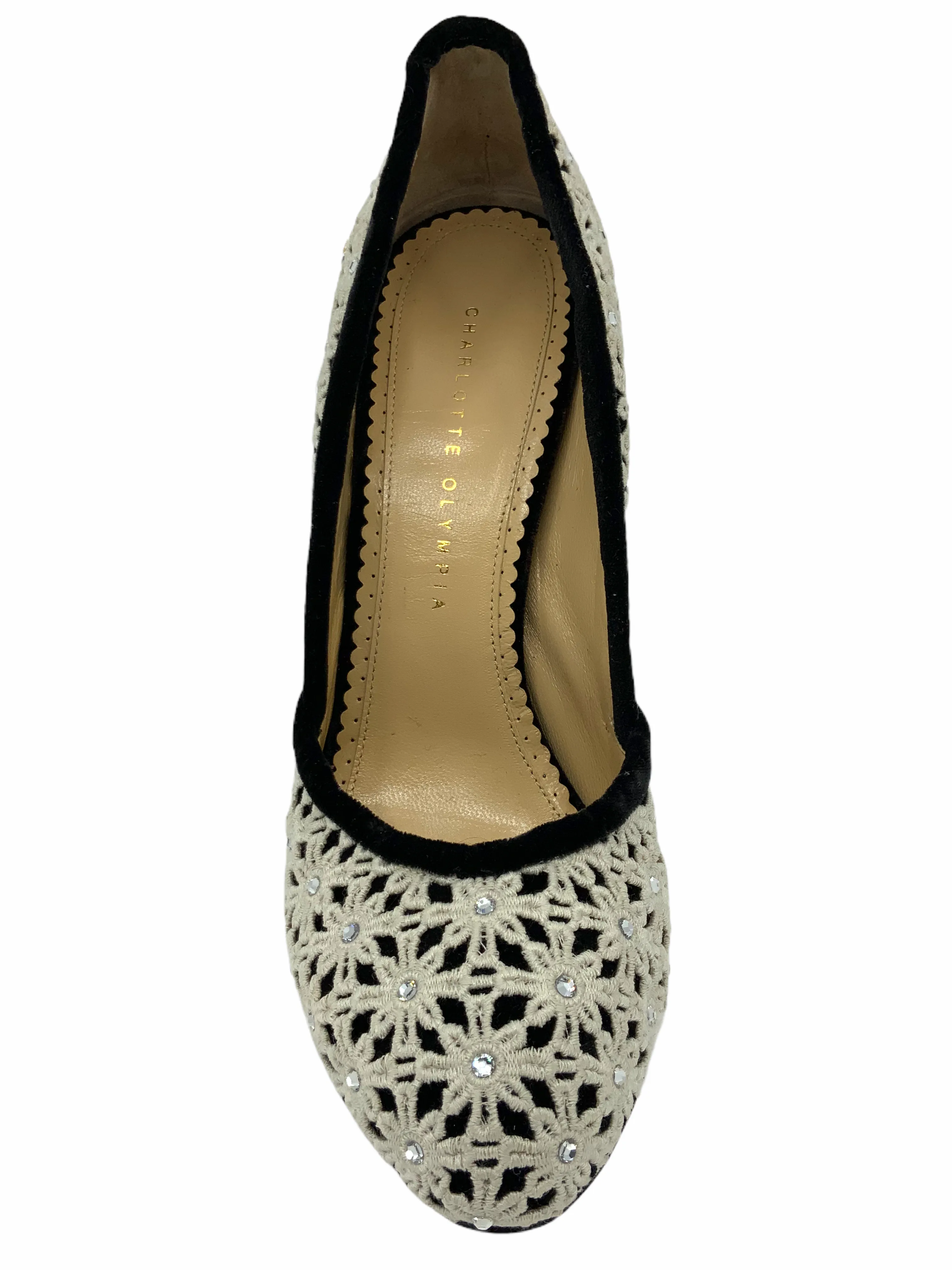 Charlotte Olympia Crystal Floral Lace Velvet Pumps Size 9 NEW