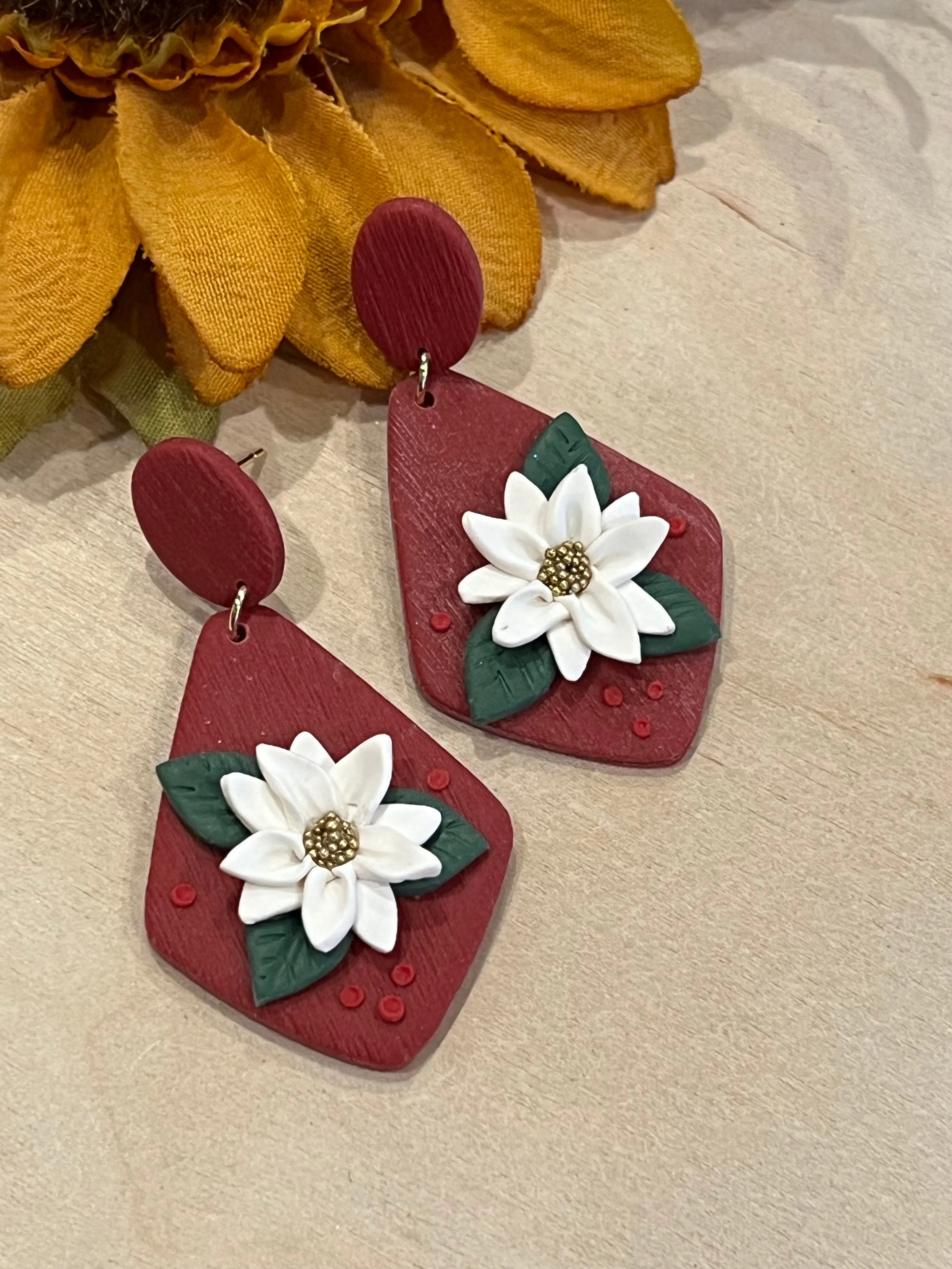 Christmas Flowers Handmade Clay Earrings