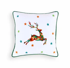 Christmas pillow cover, reindeer, geometrical, embroidered pillow size 16"X 16"