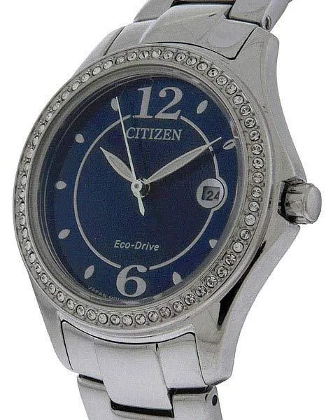 Citizen Ladies Silhouette Crystal - Blue Sunray Dial - Stainless Bracelet - Date